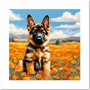 California Poppy German Shepherd Puppy Posters and Art